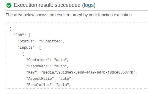 AWS Lambda test function result