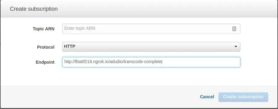Creating a SNS subscription