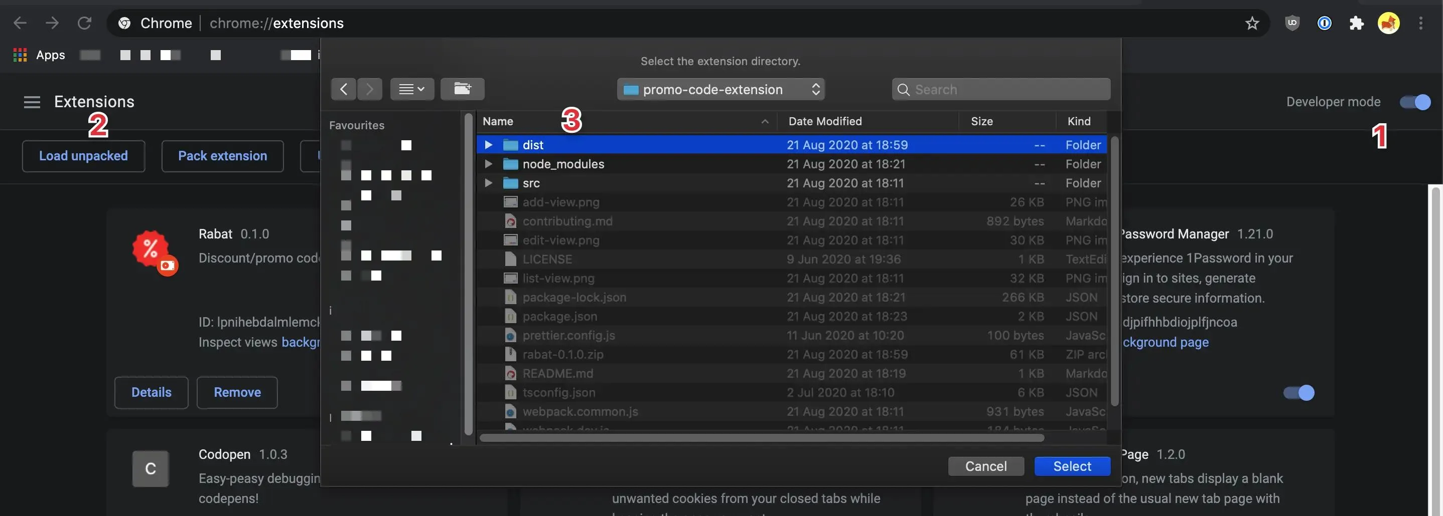 Load unpacked extension configuration